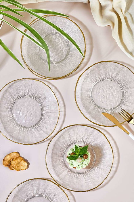 Hermia Ekol Set de 6 Platos de Postre de Vidrio Transparente 21 cm